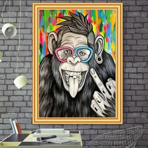 Full Square Round Diamond Embroidery Funny Monkey Mosaic Picture of Rhinestones Decor Gift 5D DIY Diamond Painting Cross Stitch