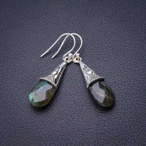 StarGems Natural Blue Fire Labradorite Handmade 925 Sterling Silver Earrings 1.75" D6590