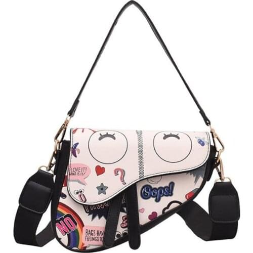 2021 Summer New Simple Letter Portable Female Bag Fashion White Printing Messenger Bag Womens Handbags Graffiti PU Women Bag