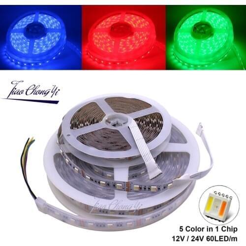 RGBCCT LED Strip 5050 12V / 24V 5 Color in 1 Chips RGB+WW+CW 60 LEDs/m 5m/lot RGBW LED Strip Light 5m/lot