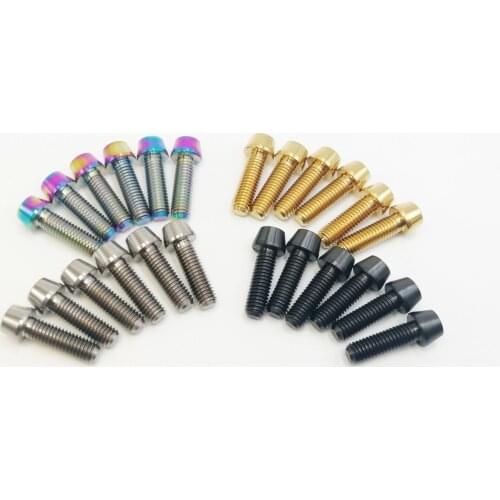 Titanium Ti Bolt Cycling Screw M5x16mm Taper Head Conical Head Bike Gold Rainbow Black Finish For Bicycle Stem 6pcs