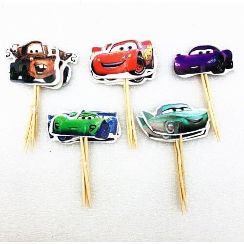 24pcs/set Cars Cake toppers Inserted Card Prod Picture Cake Decoration Cupcake Pick Kid Birthday Party Decoration Favors