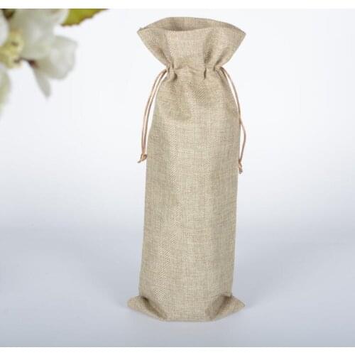 Jute Wine Bottle Bags 15cm*37cm Champagne Covers Linen Drawstring Christmas Wedding Gift Pouches LX4290