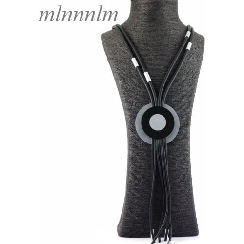 Round Style Vintage Long Necklace For Women Black Rubber Chain Jewelry Big Circle Girls Gift Leather Neck Laces