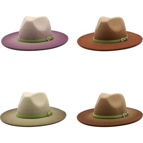 Womens Felt Hat Fedoras Big Brim Hats Cowboy Tie-dye Autumn Winter Hats For Men Jazz Hats Two-color British Hat 2020
