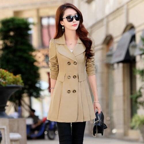 2020 Spring Trench Coat for Women Streetwear Turn-down Collar Double Breasted Black Coats Female Plus Size 3XL 4XL Women Clothes