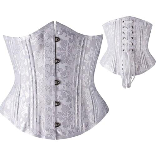 Women Steampunk Double Steel Boned Corset Jacquard Waist Trainer Cincher Bustier Short Torso Underbust Corselet Plus Size XS-6XL