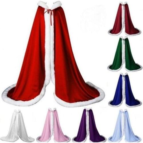 Winter Wedding Faux Fur Satin Cape Jackets Cathedral Hooded Bridal Cloak Christmas Shawl