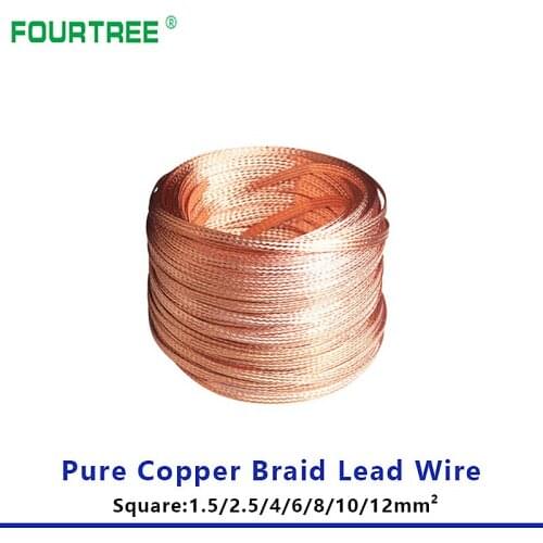 1 Meter Pure Copper Braid Lead Wire High Flexibility Bare Ground Cable Flat Conductive Tape Square1.5mm2-12mm2
