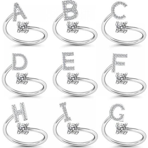 1Pc Shining Rhinestone Mosaic 26 Letters Initial Ring New Fashion Opening Cuff Ring for Women Charm Jewelry Gift 2021 Trend