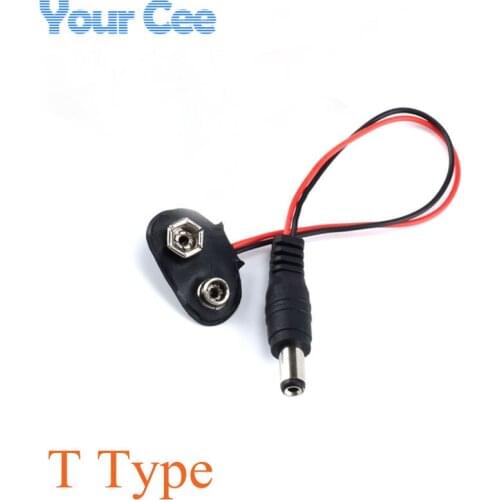 100 pc Experimental 9V DC Battery Power Cable Plug Clip Barrel Jack Connector for Arduino DIY T type