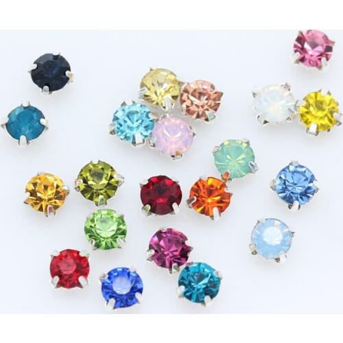 100p 5mm Round color Sew on crystal glass Rhinestones Silver Cup Claw Montees 4-hole button DIY craft clothes sewing accessories