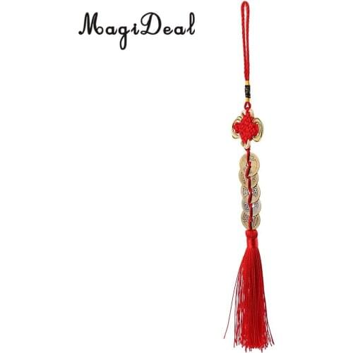 13' Chinese Knot Tassel Feng Shui 5 Coins Pendant Lucky Amulet Car Inner Decoration