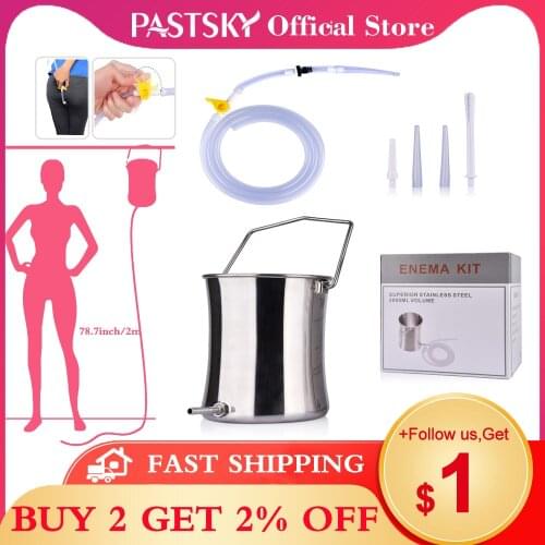 2L Non-Toxic Enema Bucket Kit Stainless Steel Colon Cleansing Reusable Medical Grade Silicone Tubing Coffee Detox Female Hygiene