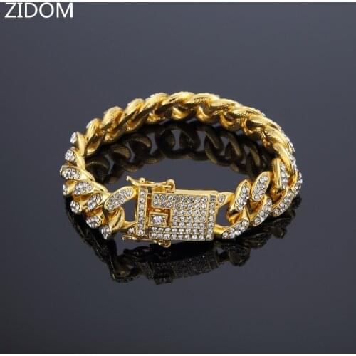 Hot sale Hip Hop Iced Out Bling CZ Men Bracelet fashion 20cm long Miami Cuban Link bracelets male Hiphop jewelry gifts