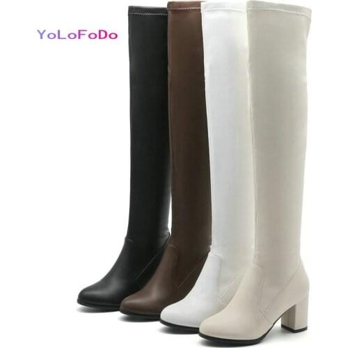 2021 Autumn Winter Women Over the Knee Boots PU Leather Round Toe Ladies Thigh Boots Comfortable Square Heel Women Stretch Boots