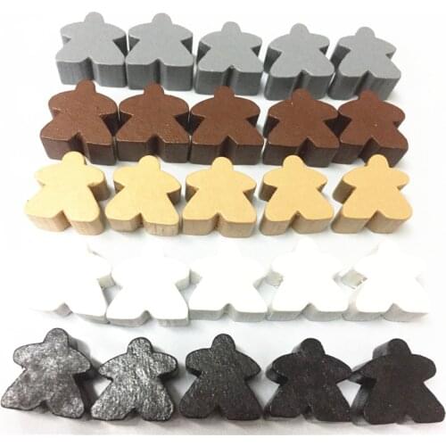 25PCS Wooden Humanoid Meeples Pawn Chess Pieces 5 Colors Standard Size 16mm For Meeple Carcassonne Board Game Accessories