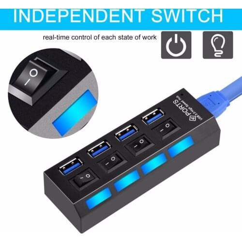 4 Ports USB 3.0 Hub Super Speed 5Gbps With on/off Switch For Windows for Mac OS for Linux PC Laptop Black