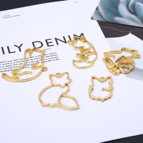 5Pc Foxes Collection Metal Frame Pendant Open Bezel Setting For UV Resin Jewelry Dropshipping