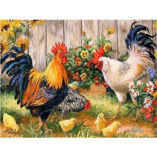 5d diy diamond embroidery Chickens in garden diamond painting Cross stitch full square drill Rhinestone mosaic ZX