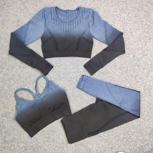 Seamless Yoga Set sports bra Women Workout Sportswear Sports Suits High Waist Leggings Fitness Long Sleeve Crop Top Gym Clothing