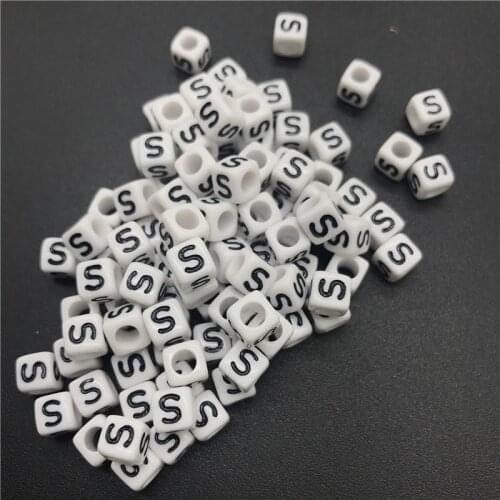 100pcs 6mm Letter S Square Alphabet Beads Acrylic Beads For Jewelry Making DIY Bracelet Necklace Accessories
