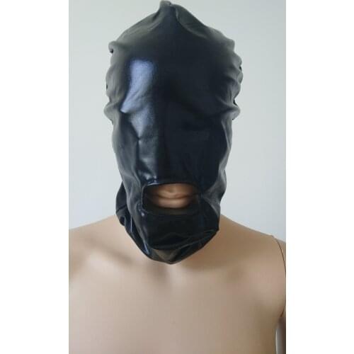 Black color Unisex Zentai Costumes Party Halloween Cosplay hoods Shiny Metallic hood open mouth