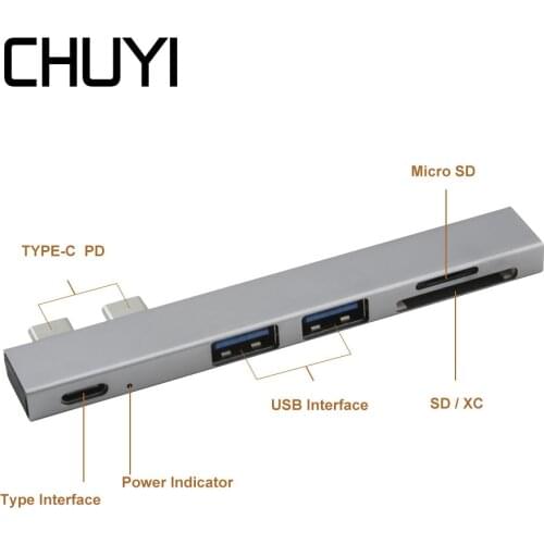 CHYI Double Usb C Hub Multi Port Wireless Usb 2.0 Hub Combo Type C To SD/TF Card Reader Mini Adapter Splitter For PC Laptop