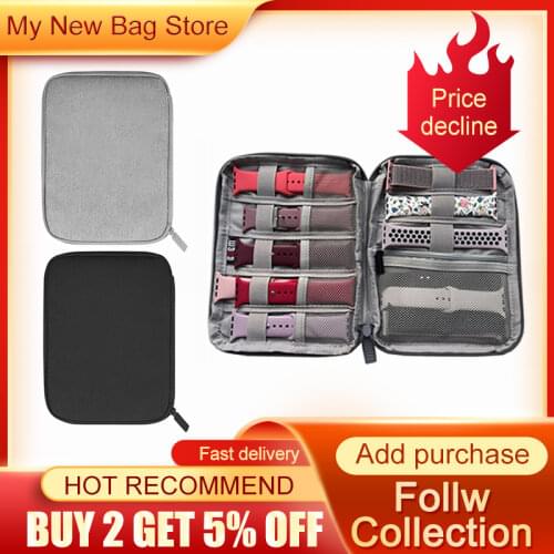 Watch Organizer Case Multifunction Portable Travel for Apple Watch Strap Band Storage Bag Watchband Holder Case Pouch Gray Black