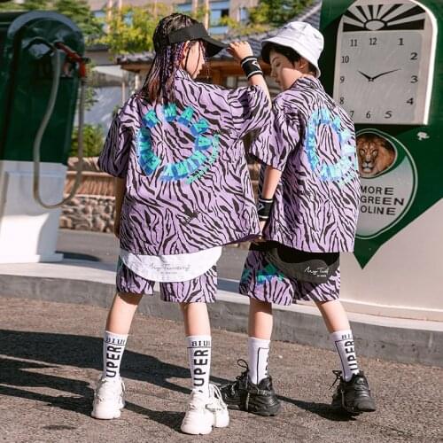 Purple Hip Hop Clothes Kids Rave Clothing Street Dancewear Kpop Outfit Summer Stage Costume Designer Clothes Kids Jogger DL8141