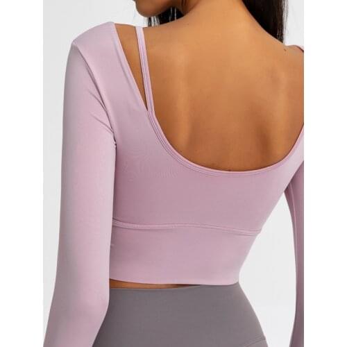 Long Sleeve Top Women Fitness Quick Dry Cropped Tops Sports Wear Womens T-Shirt With Thumb Holes Workout Gym Clothing Padded