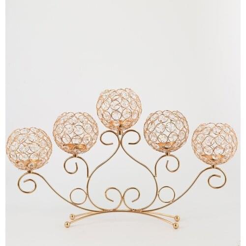 Crystal Candle Holder Rose Gold Metal Candlestick Centerpiece Crystal Ball