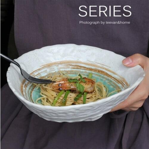 Creative ceramic tableware Japanese-style snow bowl ramen bowl with rice bowl underglaze color household dish bowl soup plate pr