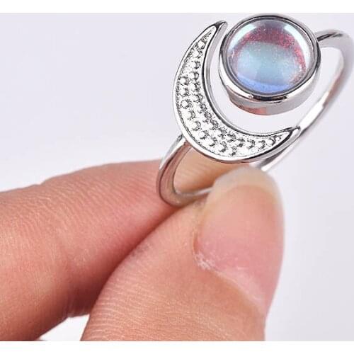 Trendy Moonstone Moon Star Ring For Girl Wedding Accessorie Charm Silver Plated Ring For Women Jewelry Engagement Finger Bijou