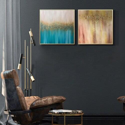 MUTU Art Minimalist Abstract Blue and Golden Poster Print Canvas Painting Picture Living Room Home Nordic Decorative Stickers