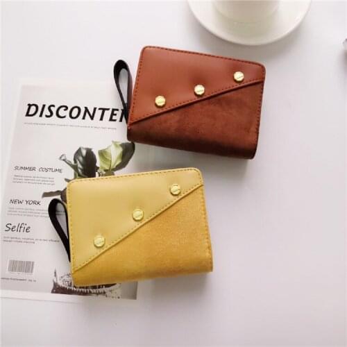 New style strip wallet female short short simple student folding color matching two-fold zipper small coin purse