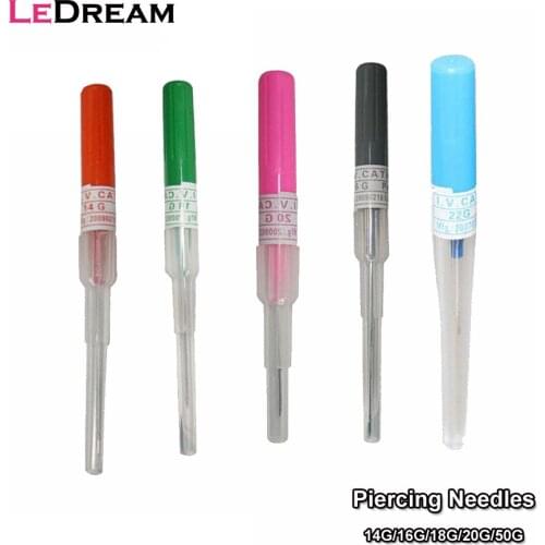 50pcs/lot Disposable I.V Catheter 14G 16G 18G 20G 22G Punch Needles Sterile Body Piercing Needles Sterile Tattoo Needles
