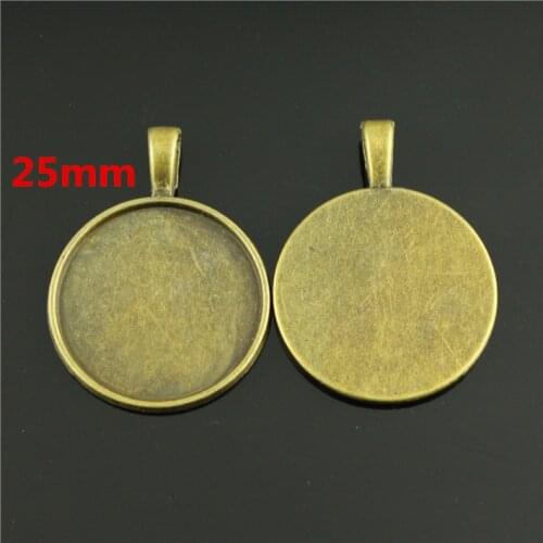 50pcs Antique Bronze/Antique Silver/Copper Round Base Bezel Setting Tray Pendant Charm/Finding,fit 25mm Cabochon/Cameo,Big Bail