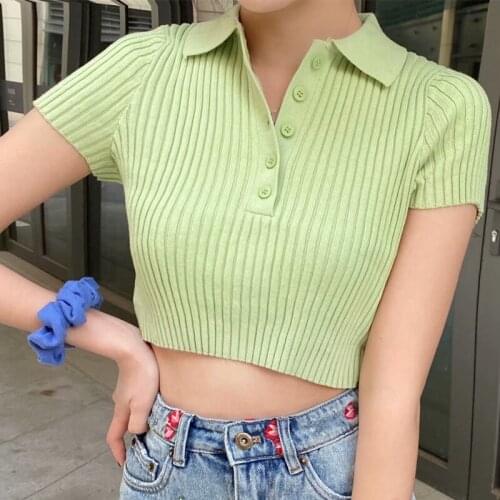 Casual Women Soft Cotton Turn-down Collar T-shirt 2021 Summer Fashion Ladies England Style T-shirt Female Solid Color T-shirt