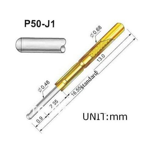 100PCS/LOT P50-J1 Dia 0.68mm Length 16mm 75g Spring Test Probe Pogo Pin