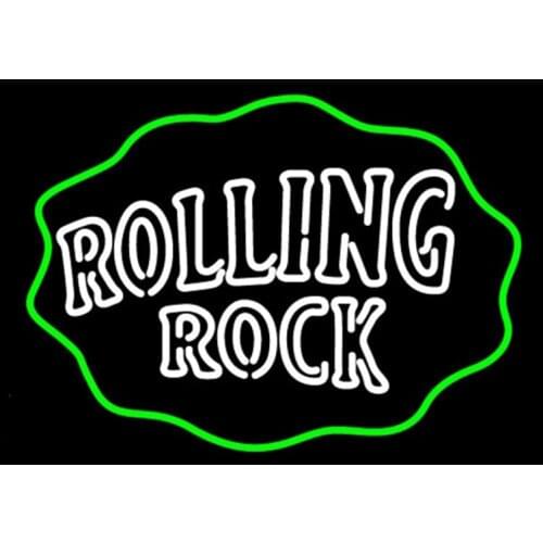 ROLLING ROCK Wave Circle Sign Custom Handmade Real Glass Tube Beer Bar KTV Advertise Home Decoration Display Neon Signs 17"X14"