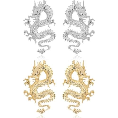 Punk Rock Gold Silver Firery Dragon Stud Earrings Thrones Costume Animal Dragon Stud Earrings Jewelry