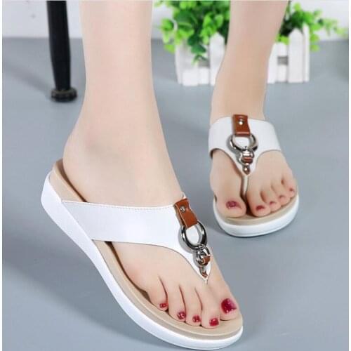 Genuine leather ladies slippers thick bottom ladies comfortable flip-flops ladies summer shoes leather sandals women flat sandal