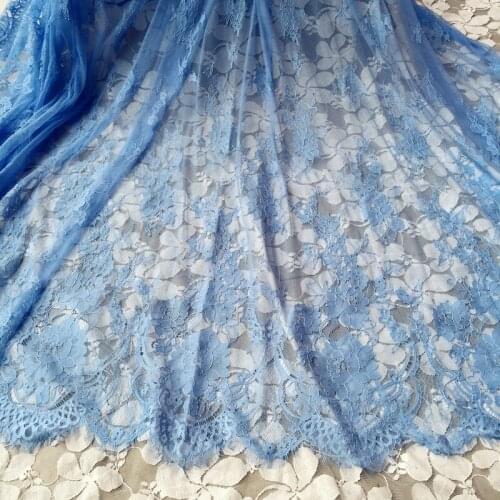 Blue/ivory 1.5x3 meters wide eyelash tulle mesh gauze fabric tapes lace trim ribbon clothing dress skirt fabric 9070QL4K158