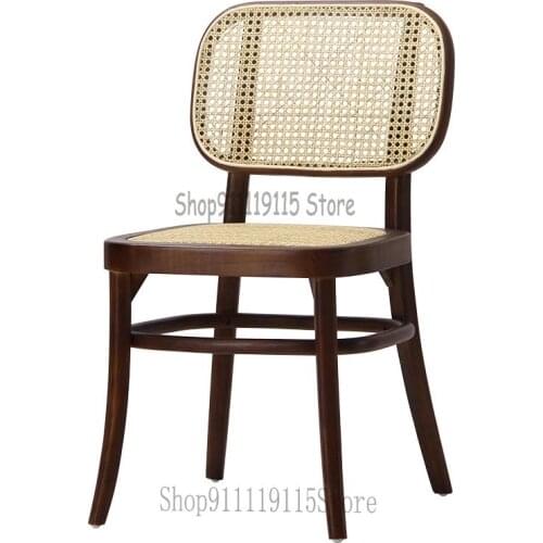 Nordic Solid Wood Chair Back Home Hotel Coffee Shop Designer Leisure Back Rattan Dining Chair B & B