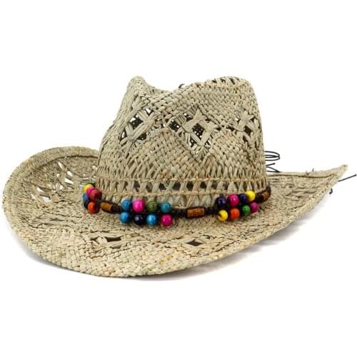 Summer hat big brim hollow sun protection straw hat natural raffia band jazz caps men outdoor beach western cowboy panama hats