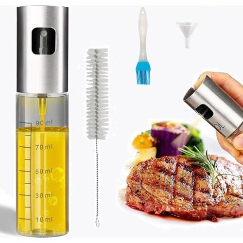 3pcs/Set 100ml Glass Olive Oil Sprayer Empty Bottle Oil Dispenser with Cleaning Brush for Cooking Salad Picnic BBQ Tools