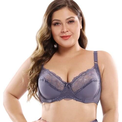 Womens Large Cup B C D E F Unlined Bra Full Cup Lace Bras Plus Size 38 40 42 44 46 48 50 Floral Underwired Bralette