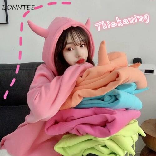 Hoodies Women Candy Color Thickening Winter Warm Korean High Quality Hooded Womens All-match Solid Stylish Pullover Harajuku