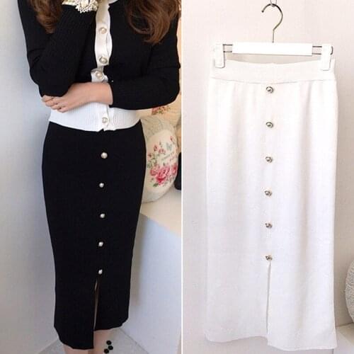WomenS High Waist Split Button Skirt Set